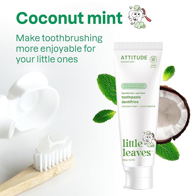 Attitude Fluoride-Free Toothpaste, Plant- and Mineral-Based Ingredients, Vegan, Cruelty-Free and Sugar-Free, Coconut and Mint 4.2 Oz