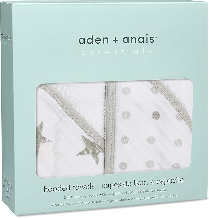 aden + anais Classic Hooded Baby Bath Towel, 100% Terry Cotton, 2 Pack, Dusty
