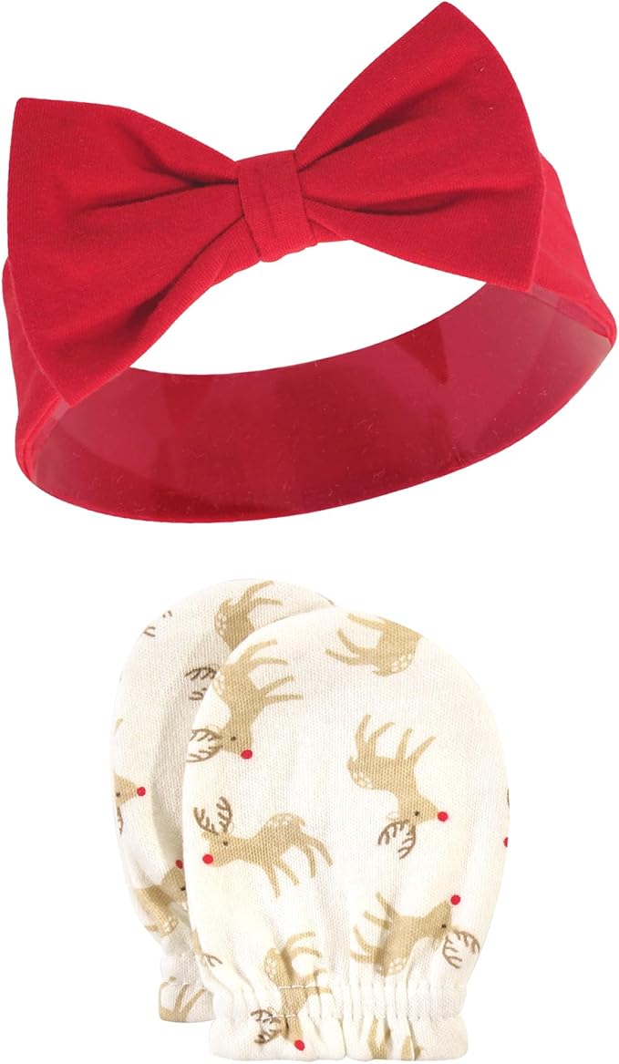 Hudson Baby baby-girls Cotton Headband and Scratch Mitten Set