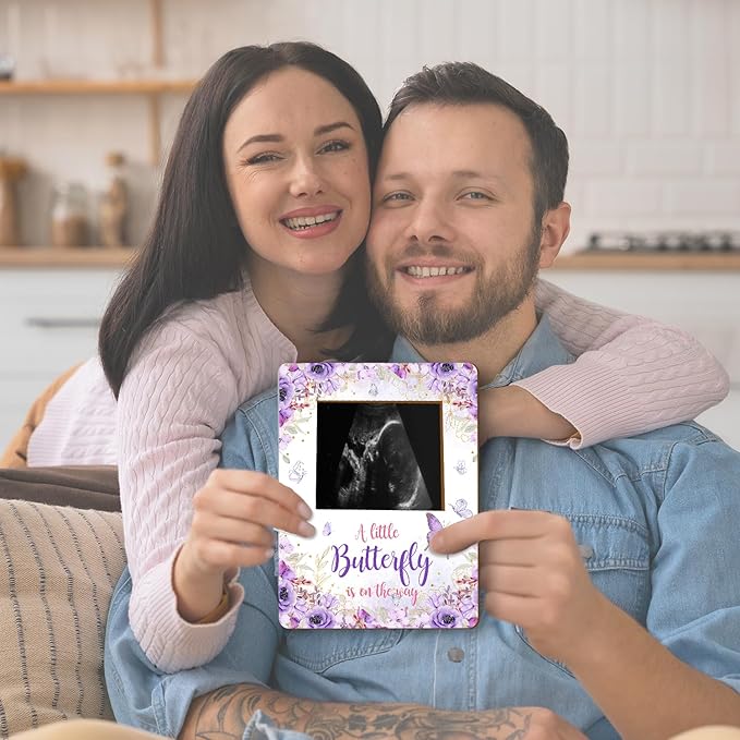 ALodr Butterfly Baby Shower Decorations, Butterfly Baby Shower Sign Picture Frame, Girl Decor for Gender Reveal, Pregnancy Milestone Keepsake, Pregnancy Announcement Sonogram Photo Frames