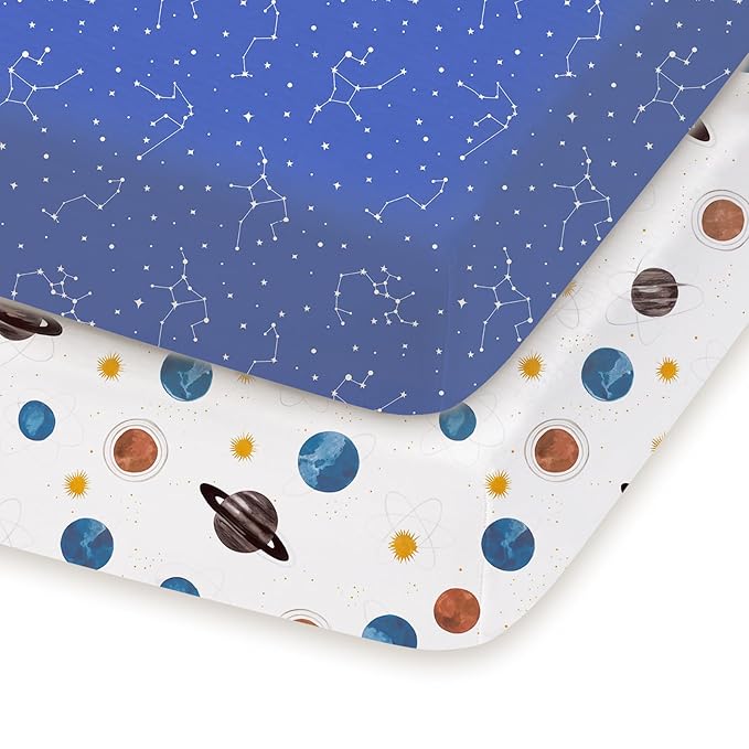 Pack and Play Sheets Fitted 2 Pack, 38x26 Graco Pack n Play Sheets for Playard & Travel Crib Mattress, Ultra Soft Jersey Knit, Breathable Stretchy Deep Pocket, Compatible with Mini Cribs
