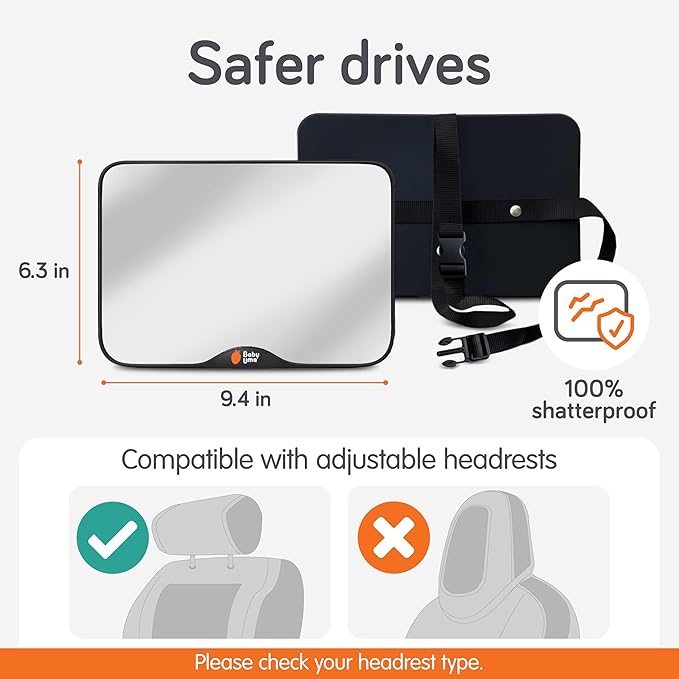 Baby Uma Baby Car Mirror – Shatterproof Backseat Accessory for Rear Facing Infant, Clear Wide View Design for Safe Travel Monitoring