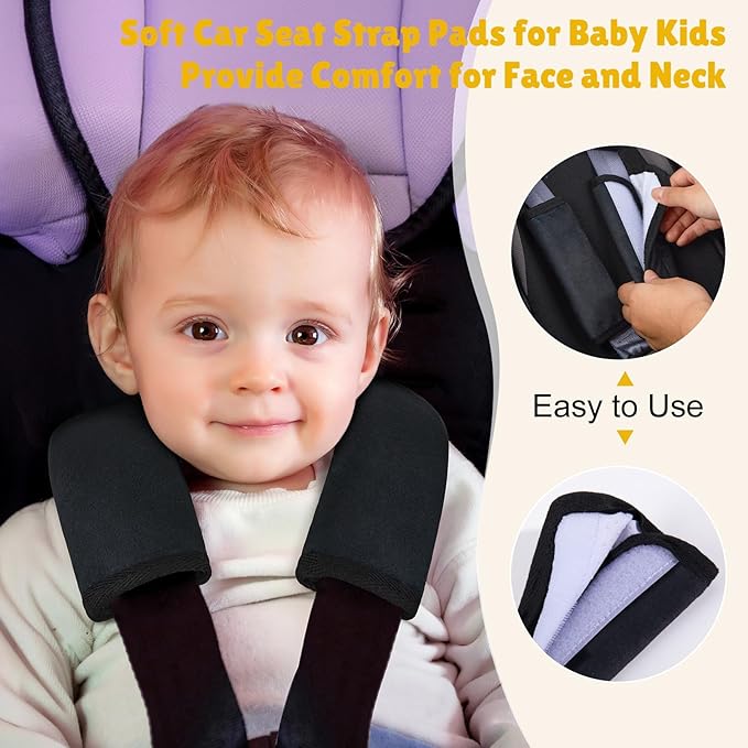 Seat Belt Cover Pad for Baby, Soft Seatbelt Cushion Covers for Kids 2Pcs Car Seat Strap Shoulder Pads for All Car Seats, Stroller, High Chair, High Chair,Black