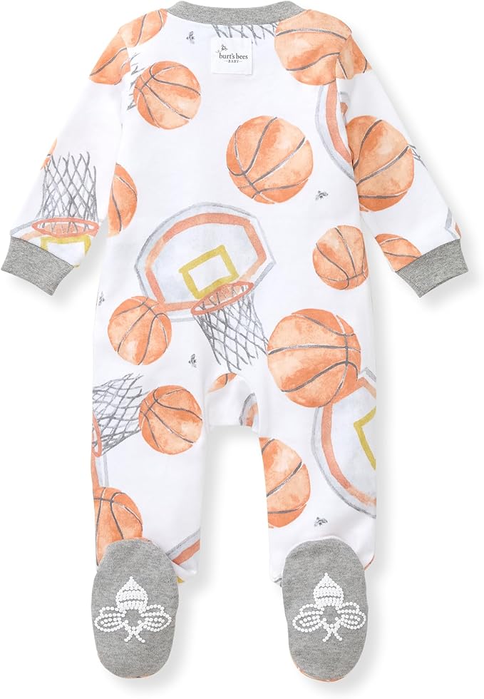 Burt's Bees Baby Boys Sleep and Play PJs, 100% Organic Cotton One-Piece Zip Front Romper Jumpsuit Pajamas