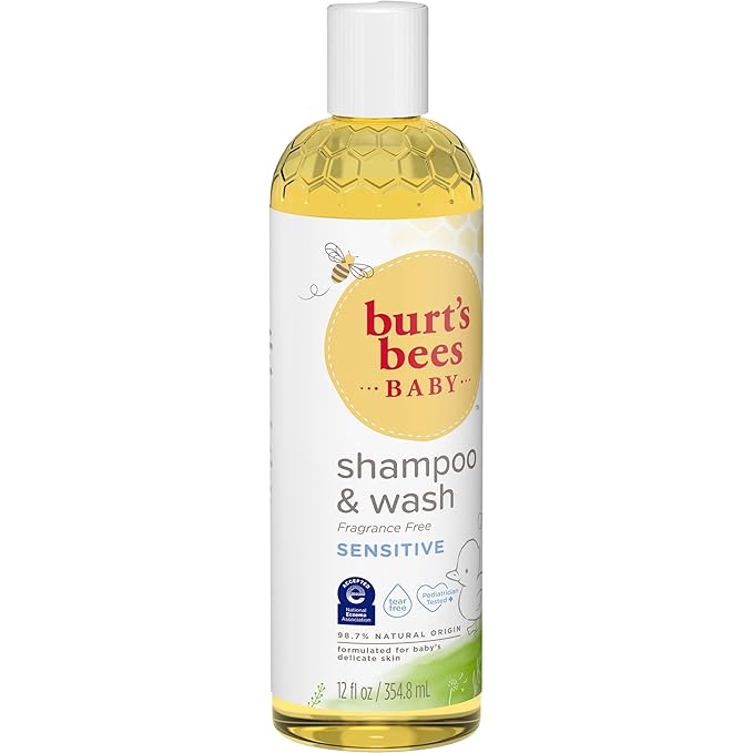 Burt's Bees Baby Shampoo & Wash, Fragrance Free & Tear Free Baby Soap - 12 Ounce Bottle, Pack of 3