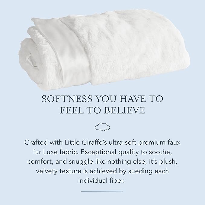 Little Giraffe Baby Blanket - Luxe Soft Blanket with Satin Trim - Baby Stroller Blanket - Newborn Baby Essentials & Baby Gifts - 29x35" - White