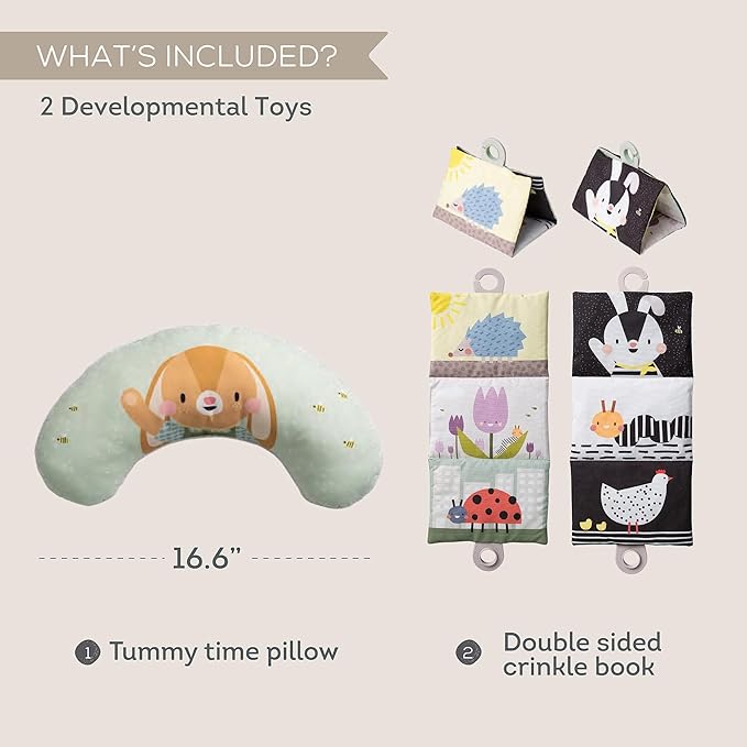 Taf Toys Tummy Time Double-Sided Crinkle Book & Baby Development Tummy Time Support Toy, Sensory Stimulation for Newborns 0-6 Months Sensory Toys