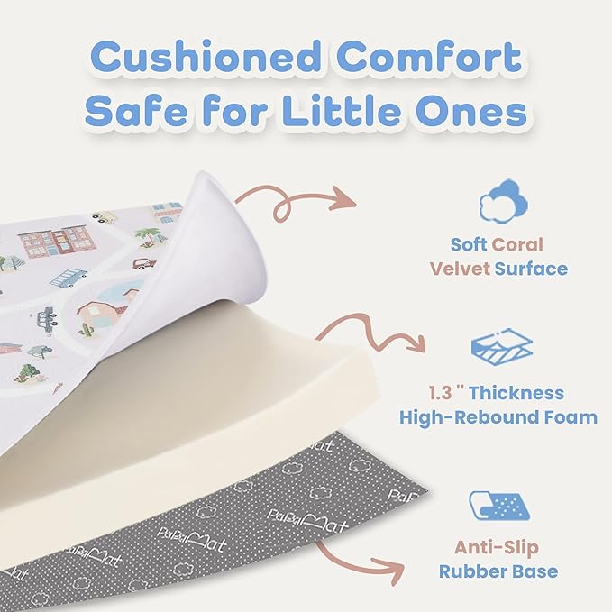 1.3" Thick Educational Baby Floor Play Mat 59x 71, Basic Padded Memory Foam Mat, Non-Slip Plush Playmat for Nursery Playroom Classroom (Community)