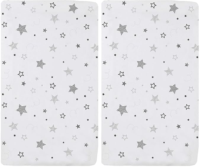 TL Care Printed 100% Cotton Knit Fitted 18" x 36" Cradle/Bassinet Sheet - Compatible with Mika Micky Bassinet, Super Stars, Soft Breathable, for Boys and Girls (Pack of 2)