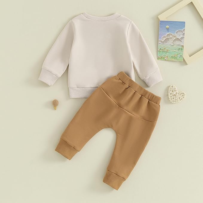 Baby Boy Fall Clothes Set Long Sleeve Letter Print Sweatshirt Pants Toddler Infant Outfits 6 12 18 24 Months 2T