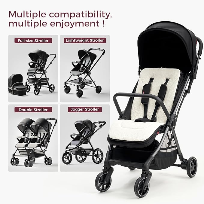 Momcozy Reversible Stroller Cushion | Universal Breathable Stroller Liner | Winter Warm Car Seat Liners | Crib Carriage Cushion Pad | Plush for Winter Use ＆Soft Fabric for All-Season Comfort
