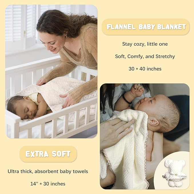 Baby Gift Set, Baby Shower Gifts for Girls Boys, Bear New Baby Gift Basket Include Newborn Rattle Blanket Wooden Keepsake Milestone Cute Bibs Socks Greeting Card, Baby Gift Essentials Stuff