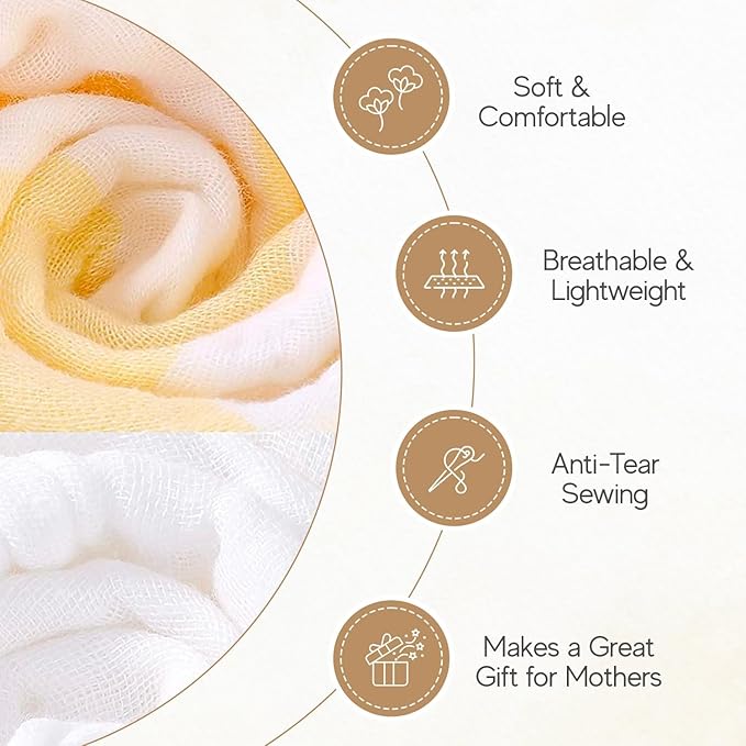 4-Pack Muslin Hooded Baby Bath Towel Set - 100% Organic Cotton, (2) 6-Layer 32x32 Towels & (2) Washcloths, Newborn & Infant Gift Set (Yellow Striped & White)