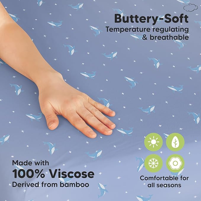 Pack and Play Sheets Fitted - 2-Pack Mini Crib Sheets for Pack N Play Mattress 38x26, Soft & Cozy, Neutral Toddler Playard Bedding, Snug Fitted Mini Baby Crib Mattress Cover Boy, Girl (Marine Muse)