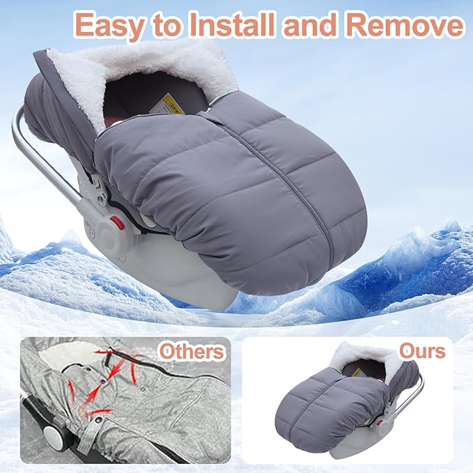Winter Baby Car Seat Cover, Infant Car Seat Cover for Baby Seat or Stroller, Windproof Infant Warm Carseat for Keeping Newborn Babies Warm（Grey）
