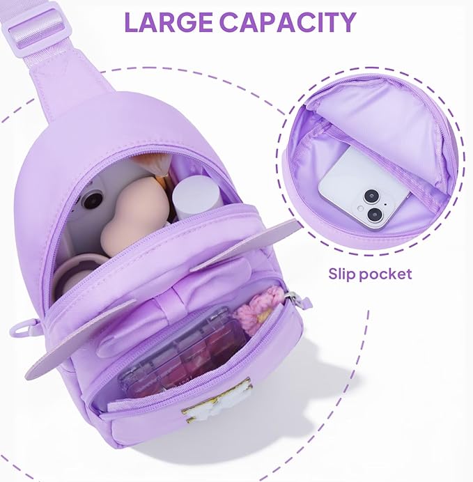 YOOLIFE Small Sling Bag for Teen Girls Kids, Fanny Pack Crossbody Bag for Little Girls Purse, Birthday Gifts for 2 3 4 5 6 7 8 9 10 11 12 Year Old Girl Trendy Stuff, Purple (V)