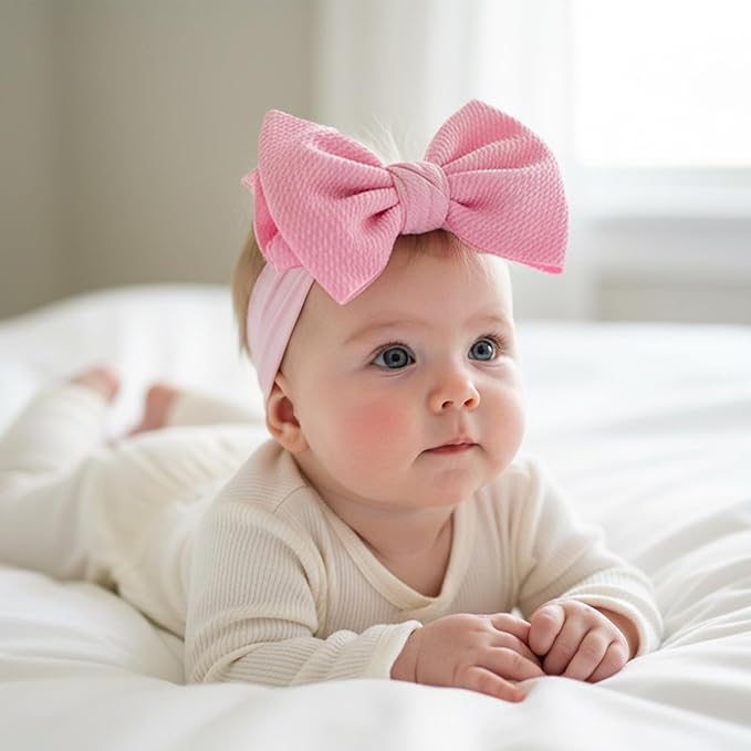 Baby Bow Headbands 3 Pcs Baby Girl Headbands with Bows Soft Nylon Beige/Purple/Pink Headband Bows for Baby Girls, Newborns, Infants