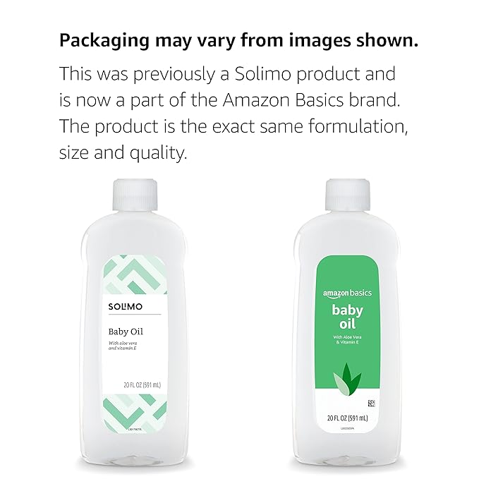 Amazon Basics Baby Oil with Aloe Vera & Vitamin E, Helps Prevent Moisture Loss, 20 Fl Oz (Pack of 1) (Previously Solimo)