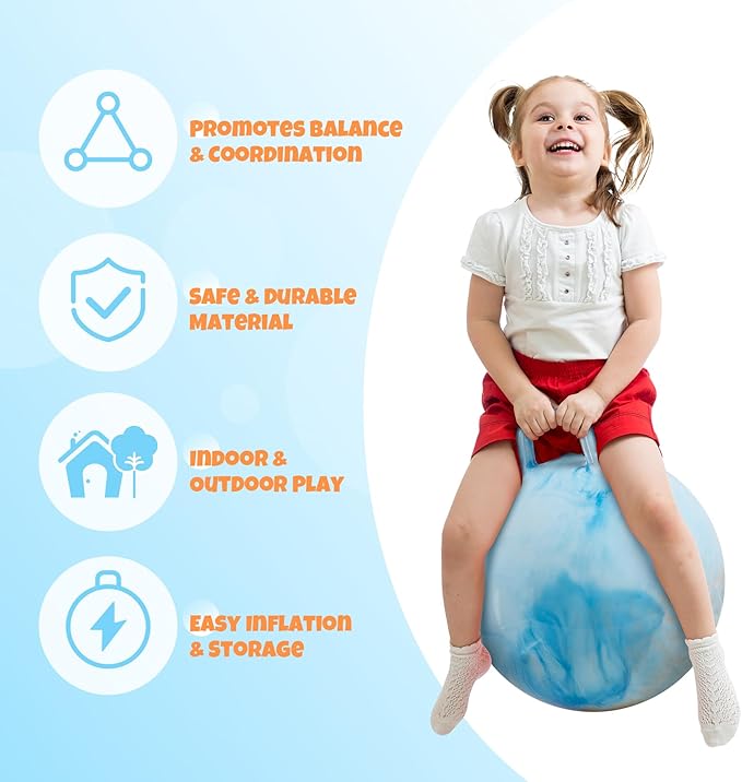 Upper Rider Clouds Hopper Ball for Kids,18 Inch Bouncy Ball with Handle,Inflatable Hopping Toys for Boys Girls Aged 3-8, Indoor Outdoor Jumping Toys Gift with Pump