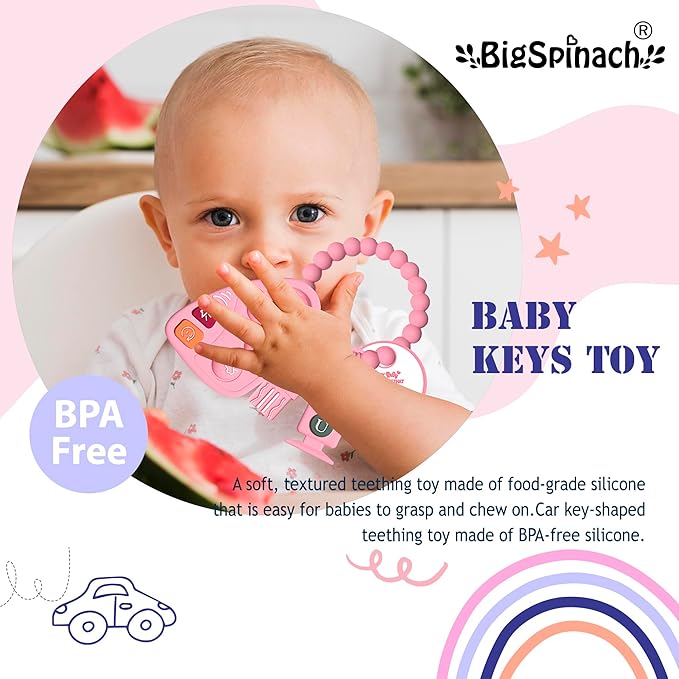 Baby Goth Teething Keys Toy 6-12M Pink Car Key Teether Combo Set