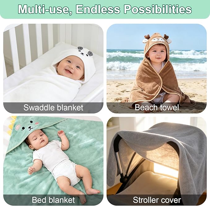 14PCS Baby Bath Towels Set, Includes 4 Hooded Towels (31.5”x31.5”) & 10 Washcloths, Ultra Soft & Absorbent Coral Fleece, for Newborn to Toddler, Essential