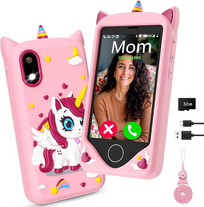 Kids Smart Phone for Girls - Safest Phone for Kid & Teens, Talk & Text - Kids Cell Phone Toy, 4.2'' Touchscreen, Dual Cameras, Games, 32GB Card (Blush)
