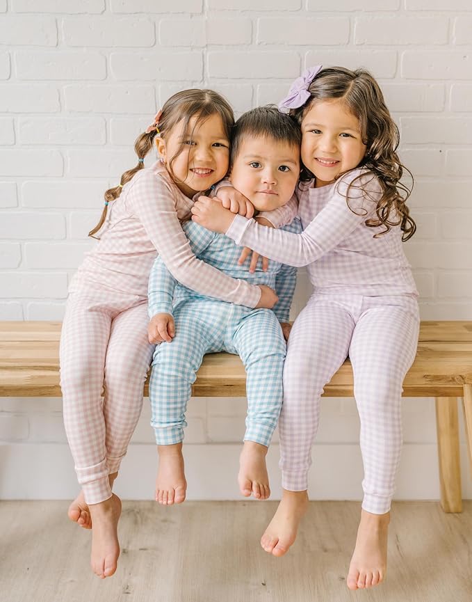moimoln Baby Toddler Pajama Set Snug-Fit Cotton Modal Sleepwear, Leopard, Check & Solid Mix (6M-8Y, 1/2 Pack)