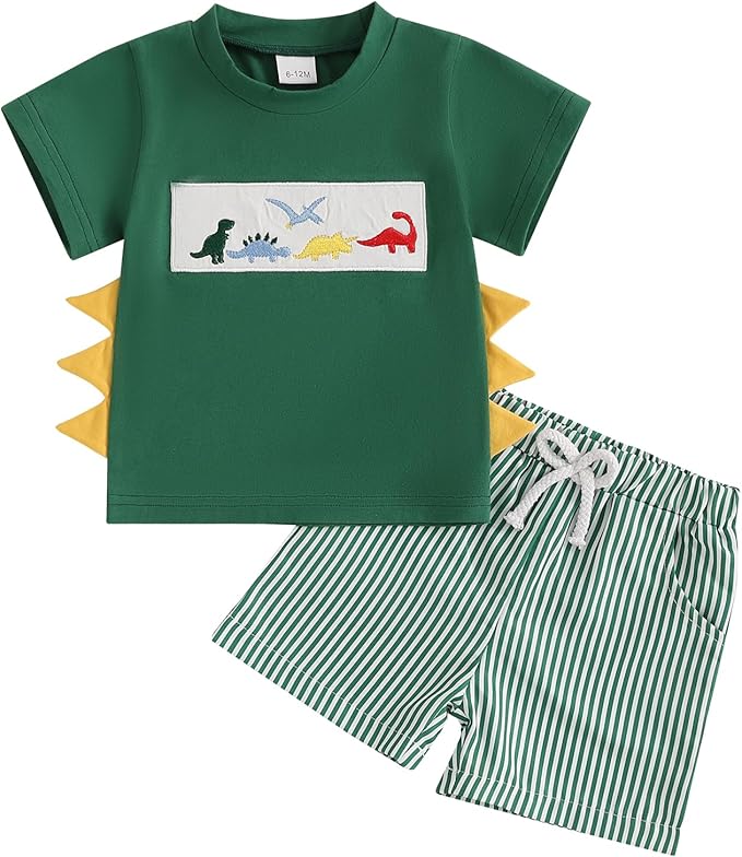 fhutpw Toddler Baby Boy Summer Clothes Tractor Letter Short Sleeve T-Shirt Tops Pockets Casual Shorts Set Infant Outfits