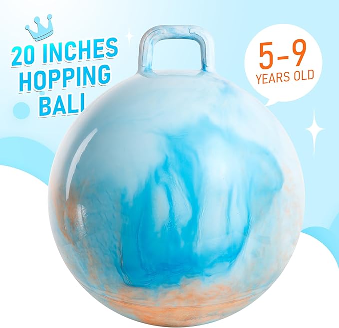 U&C Planet Hopper Ball 20 inches Bouncy Ball with Handle for Kids Age 5-9 Clouds Hoppity Hop Sit and Bounce Jumping Hopping with Pump and Gift Box Great Gift for Birthday Christmas