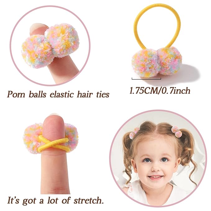 choicbaby Baby Girls Hair Accessories - Small Fluffy Pom Pom Ball Elastic Ponytail Holders and Rubber Bands for Toddlers and Infants (40Pcs)