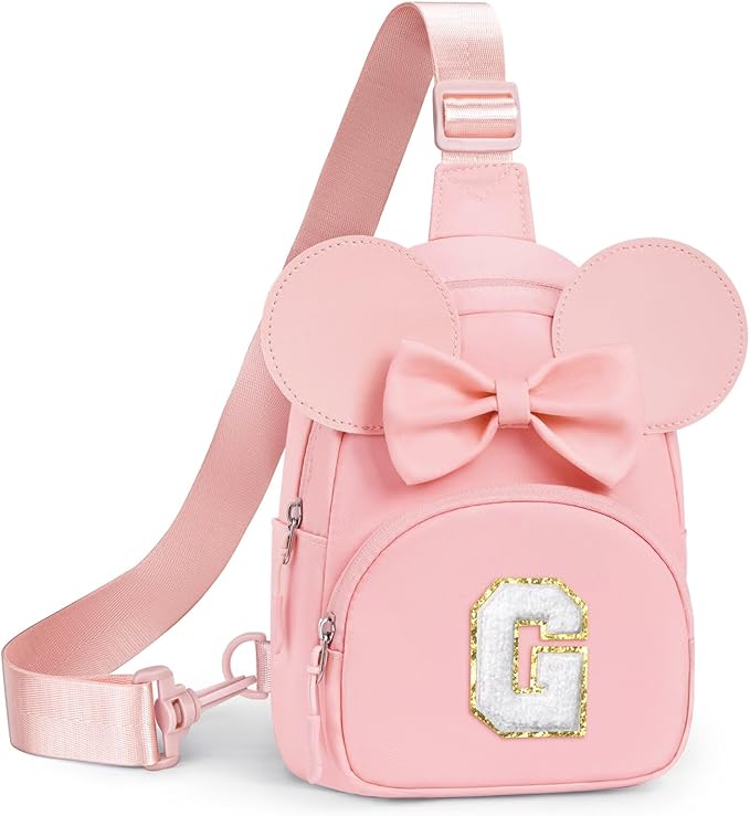 YOOLIFE Initial Crossbody Purse Bag for Girls, Small Sling Bag Fanny Pack for Little Girls Purse, Birthday Gifts for 2 3 4 5 6 7 8 Year Old Girl Kids, Personalized Gifts for Granddaughter, Pink (G)