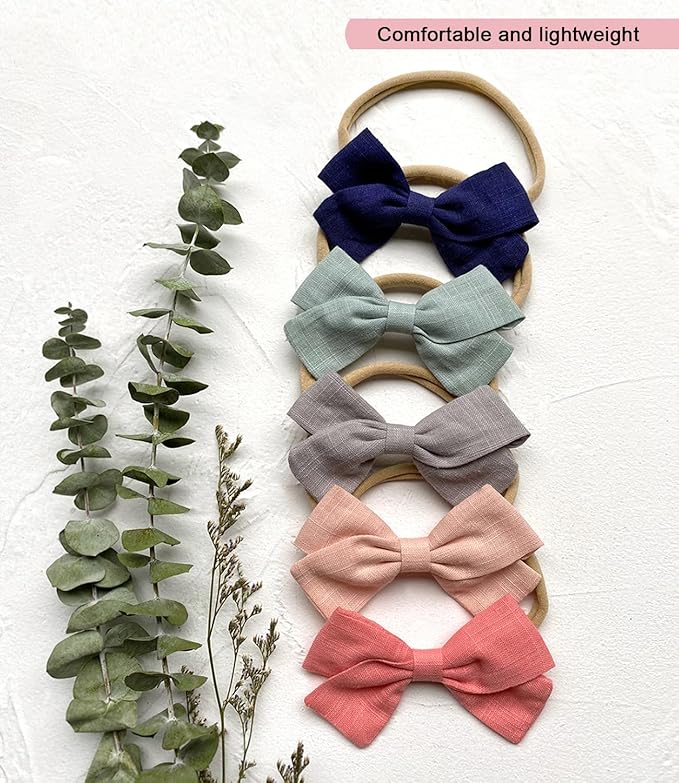 Cherssy Baby Girl Headbands and Hair Bows, 10pcs Stretchy Nylon Hairbands for Newborn, Infant, Toddlers
