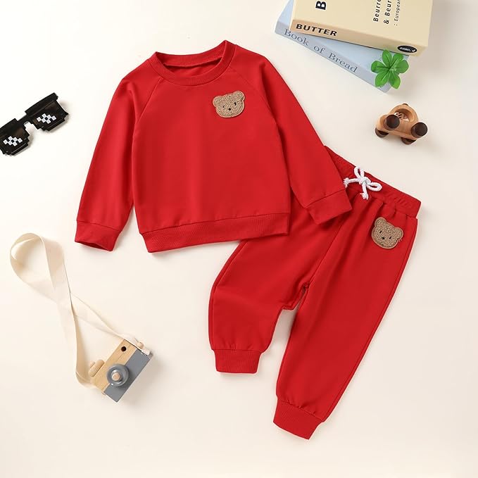 Fall Outfit for Toddler Boy Girl Long Sleeve Bear Sweatshirt Pant Sets Winter Pullover Clothes