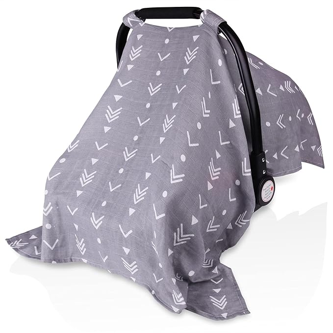 Muslin Baby Car Seat Canopy, Metplus Infant Carseat Cover - Extra Wide Universal Fit, Lightweight Breathable Soft for Babies Girls Shower Gift (Arrow)