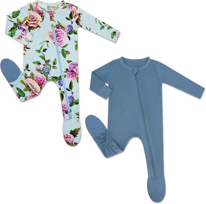 HAPIU Rayon from Bamboo Baby Footed Pajamas, 2 Way Premium Zipper, Footie for Baby Boy Girls, Newborn-24 Months