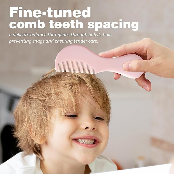 Baby Hair Comb Set Soft Baby Hair Brush Baby Comb Hair Comb Set Newborn Baby Hair Brush and Comb Set Baby Care Hair Brush for Girls and Boys,Ideal Present for Baby Pink