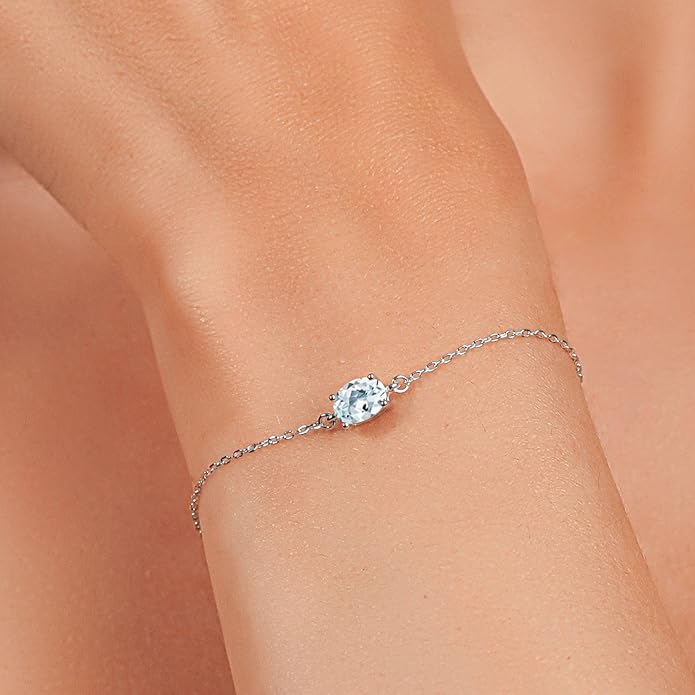 Gem Stone King 7X5MM Oval Gemstone Birthstone Solitaire Bracelet For Women | 925 Sterling Silver | Adjustable Bolo Bracelet For Women | Fine Jewelry Gifts for Her Mom Wife