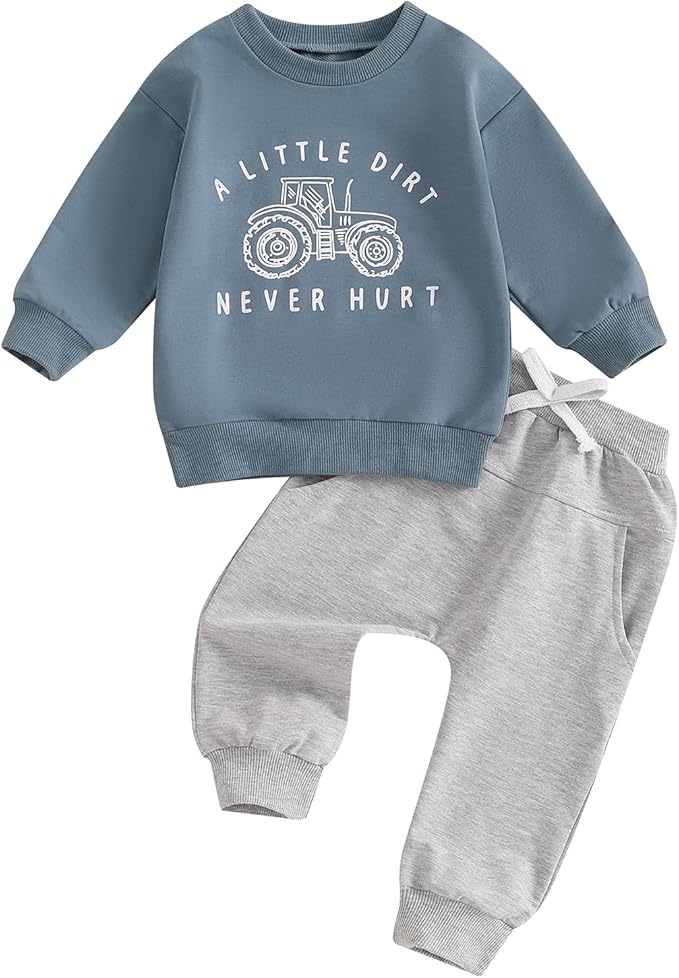 Toddler Baby Boy Fall Winter Outfits Tractor Print Long Sleeve Sweatshirt Pants Set Kids Sweatsuit Clothes