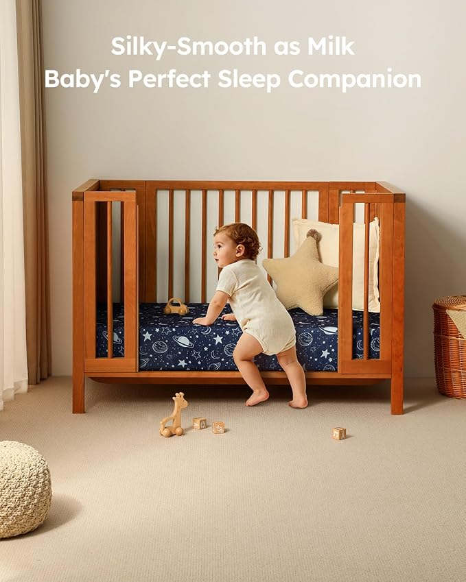 Baby Crib Sheets for Boys Girls, 28x52x8in Fitted Crib Sheet Neutral 3 Pack for Standard Crib and Toddler Mattress, Breathable Soft Microfiber Baby Sheet Blue Gray Planet