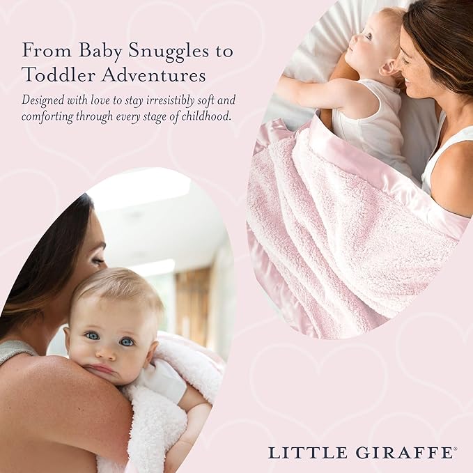 Little Giraffe Baby Blanket - Chenille Soft Blanket with Satin Trim - Baby Stroller Blanket - Newborn Baby Essentials & Gifts - 29" x 35" - Pink