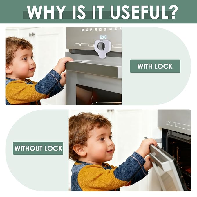 2-Pack Oven Lock Child Safety - Baby Proof Oven Door Lock with Heat-Resistant 3M Adhesive, No Drill Safety Locks for Ovens/Stoves/Dishwashers, Toddler & Pet Proof Child Safety Lock for Kitchen