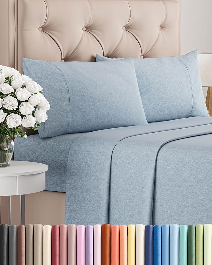 Cal King Size 4 Piece Sheet Set - Comfy Breathable & Cooling Bed Sheets Set - Hotel Luxury Bedding for Women, Men, Kids, Teens, Boys & Girls - Deep Pockets and Wrinkle Free - Blue (Heathered Sheets)