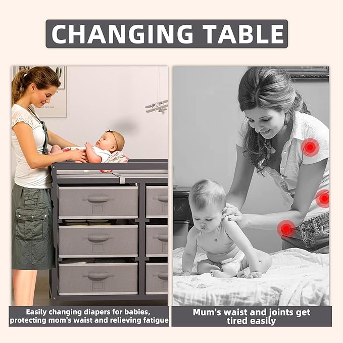 XJD Baby Changing Table with 6 Drawers Storage Station, Baby Changing Station Diaper Changing Station (Grey)