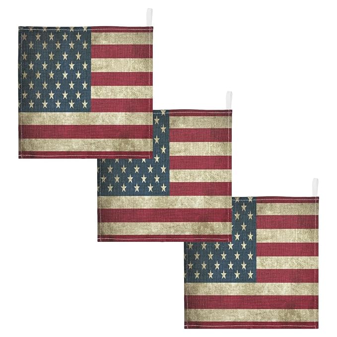 YETTASBIN American Flag Muslin Baby Hand Washcloths, Soft Cotton Bath Face Towel, 4 Layers Extra Absorbent Feeding Burp Cloth for Newborn Infant, 3 Pack