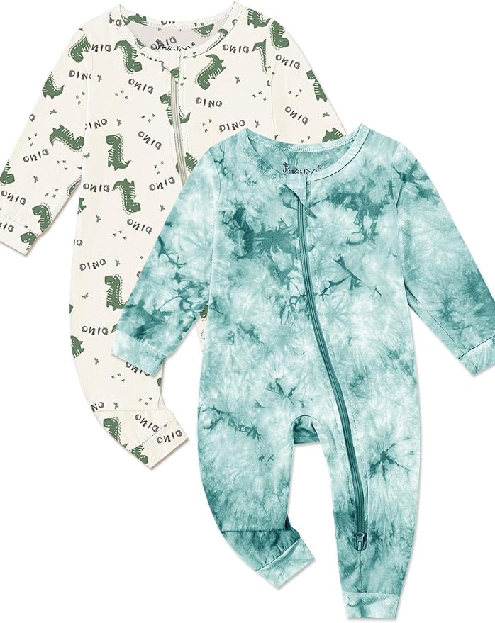 Baby Girls Boys Footless Romper 2 Way Zipper Soft Rayon Outfits, Outdoor Tie-dye Long Sleeve Clothes Jumpsuit