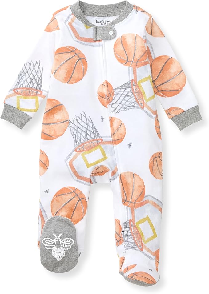 Burt's Bees Baby Boys Sleep and Play PJs, 100% Organic Cotton One-Piece Zip Front Romper Jumpsuit Pajamas