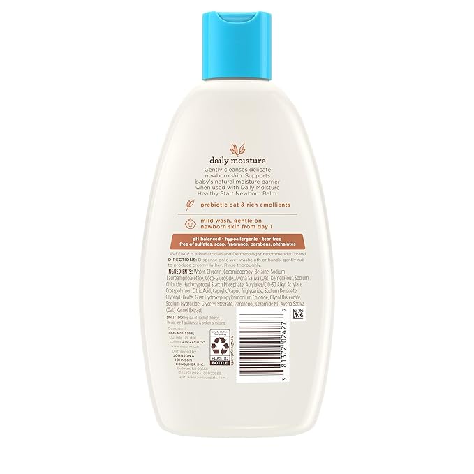 Aveeno Baby Healthy Start Nourishing Newborn Wash, Hypoallergenic Baby Body Wash, Prebiotic Oat, Gently Cleanses Sensitive Skin, No added Fragrances & Parabens, Tear-free, 8 fl. oz