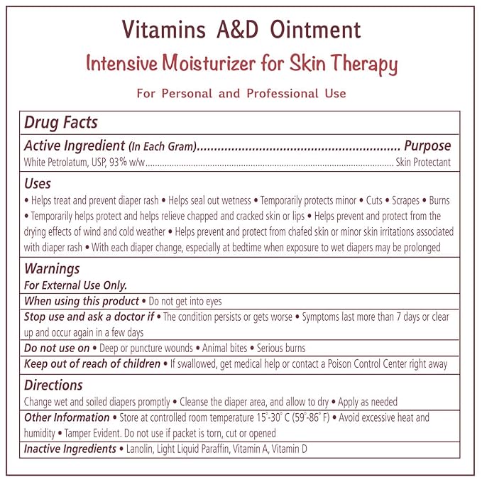 A and D Ointment by Sion Biotext Baby Diaper Rash Vitamin A + D Healing Cream for Dry Irritated Skin, Cuts, Burns Soothing Baby Care Medical Moisturizer + First Aid. (4 Ounce (Pack of 4)