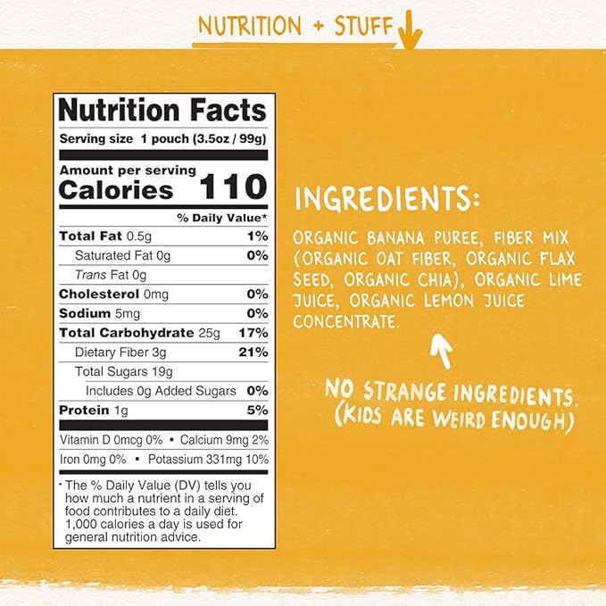 Pumpkin Tree Organics Fruit Snack Pouch, Banana + Fiber + a Squeeze of Lime, 3.5 oz. (Pack of 10)