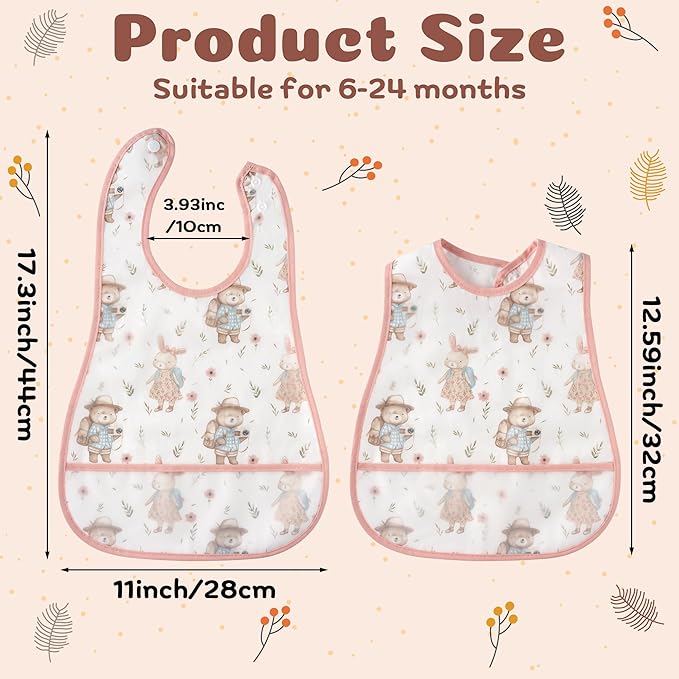 R HORSE 5Pcs Baby Bibs Set Toddler Bibs with Crumb Catcher Pocket & Snap Button Waterproof Baby Feeding Bibs for 6-24 Months